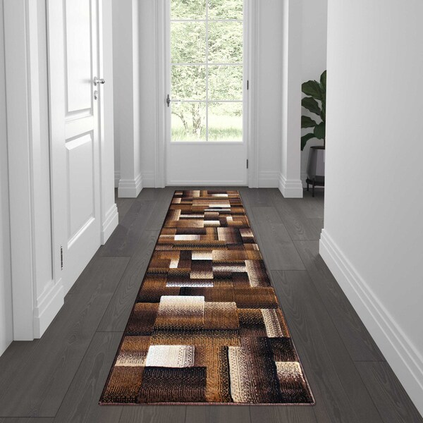 Chocolate 2' x 7' Modern Color Blocked Area Rug